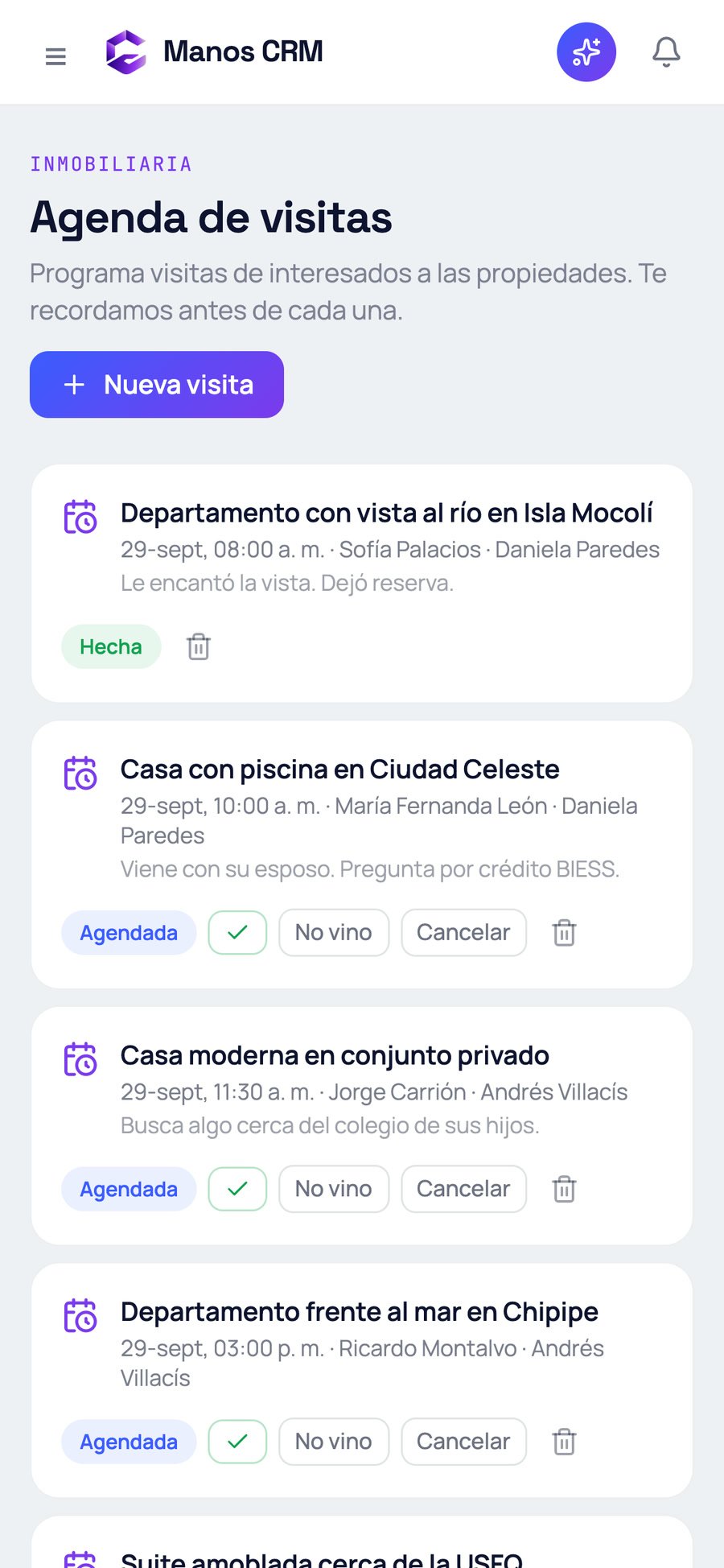 La agenda de visitas en el celular
