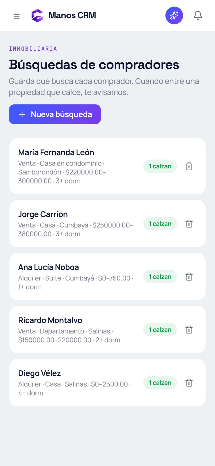Las búsquedas guardadas de los compradores en el celular